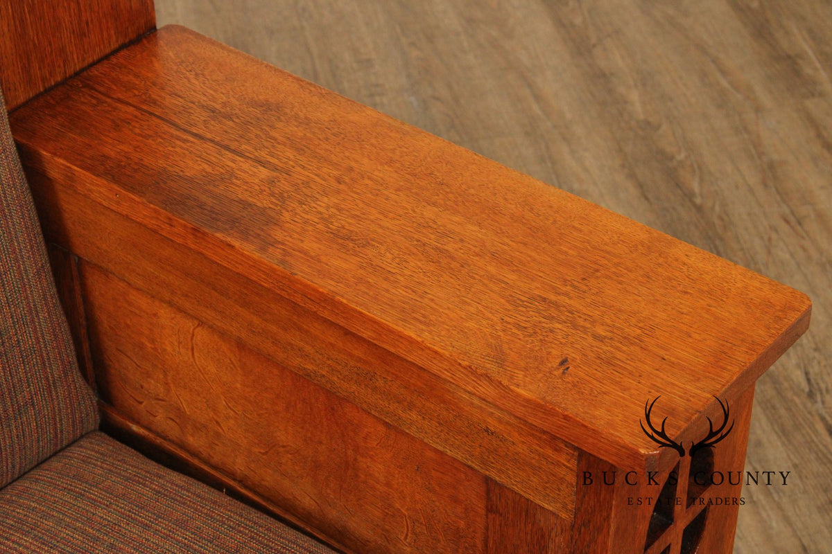 Antique Arts and Crafts Style Carved Oak Settle Sofa