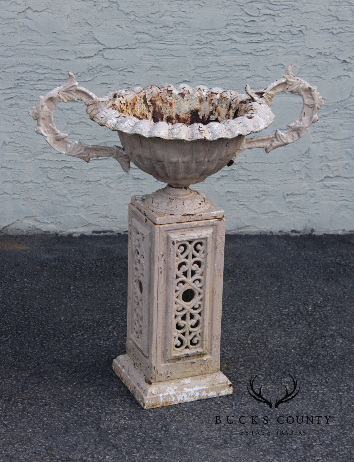 Antique Cast Iron Garden Urn on Pedestal