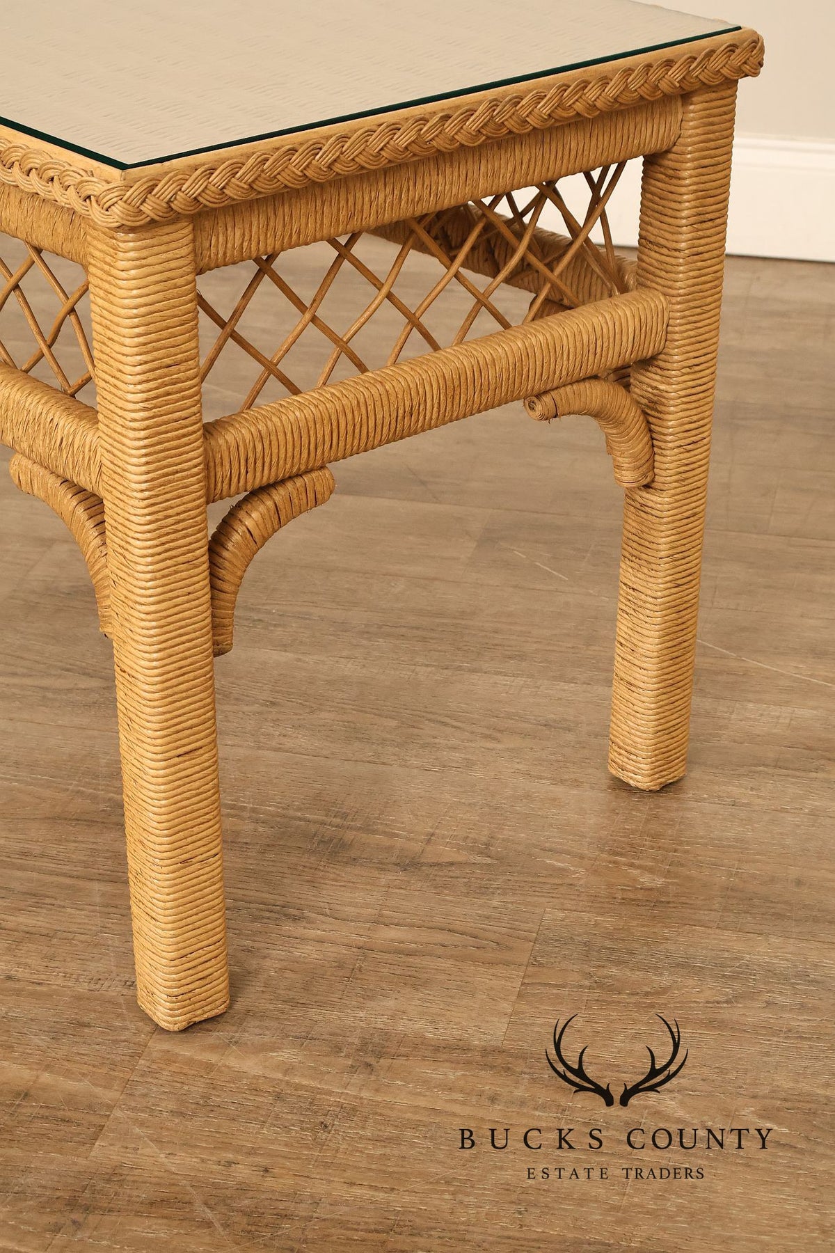 Lexington Henry Link Glass Top Wicker Side Table