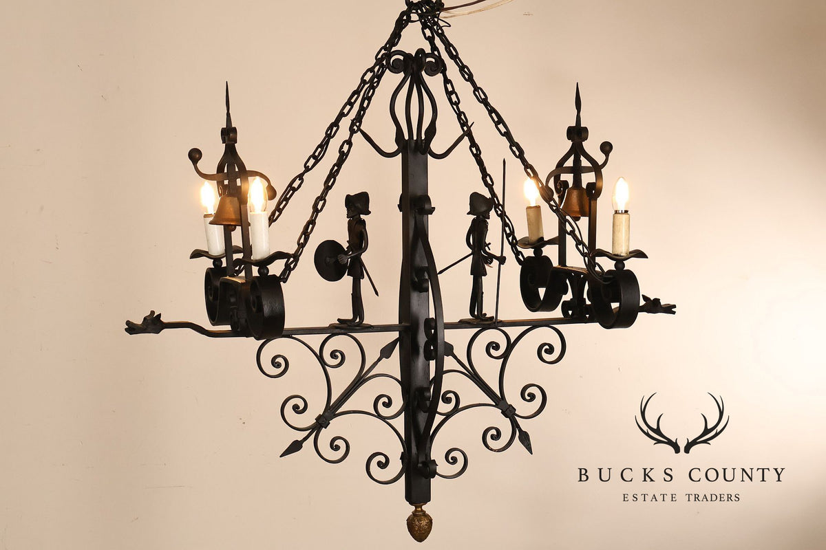Quality Hand Forged Spanish Revival Wrought Iron Chandelier