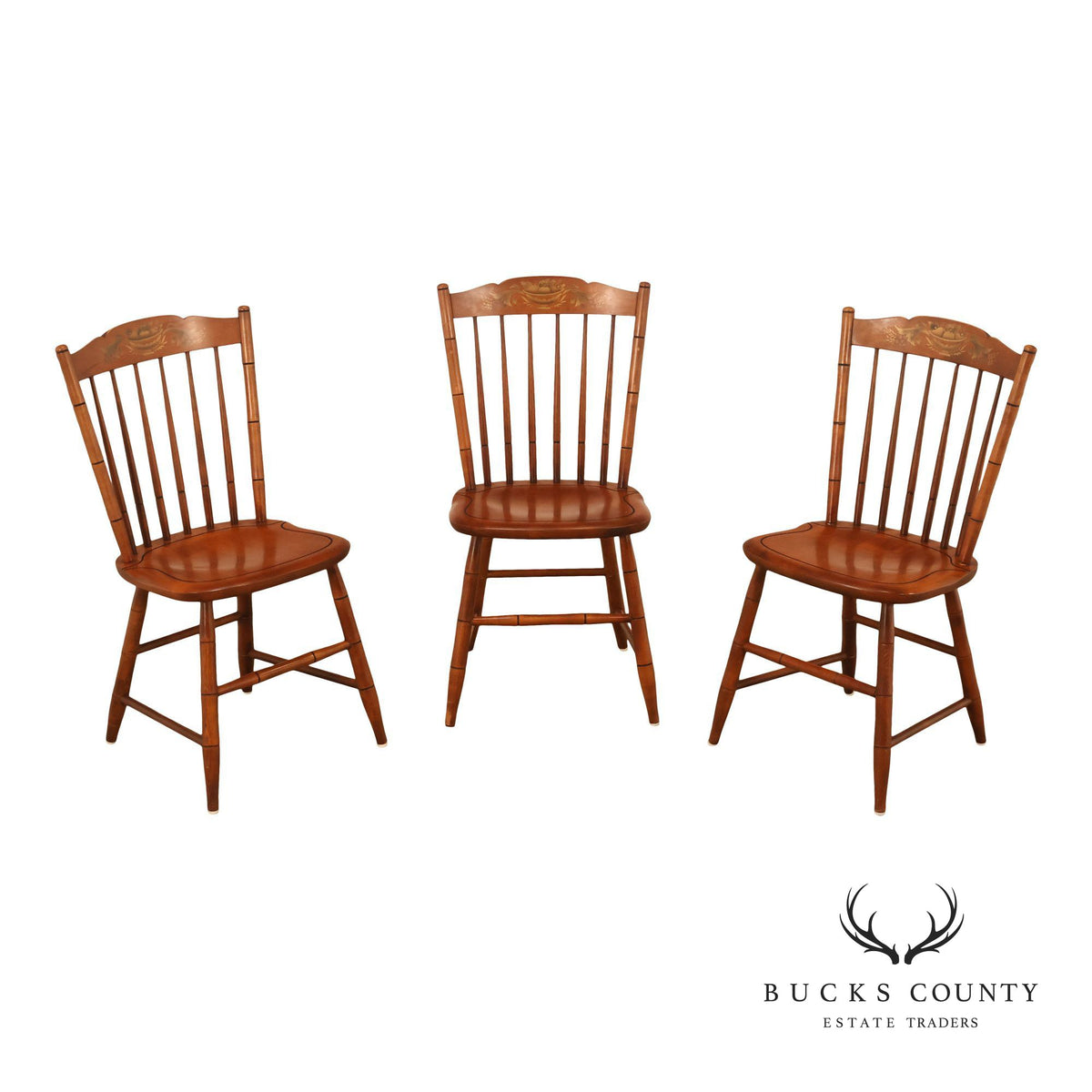 L. Hitchcock Set of Three Harvest Painted Cherry Dining Chairs