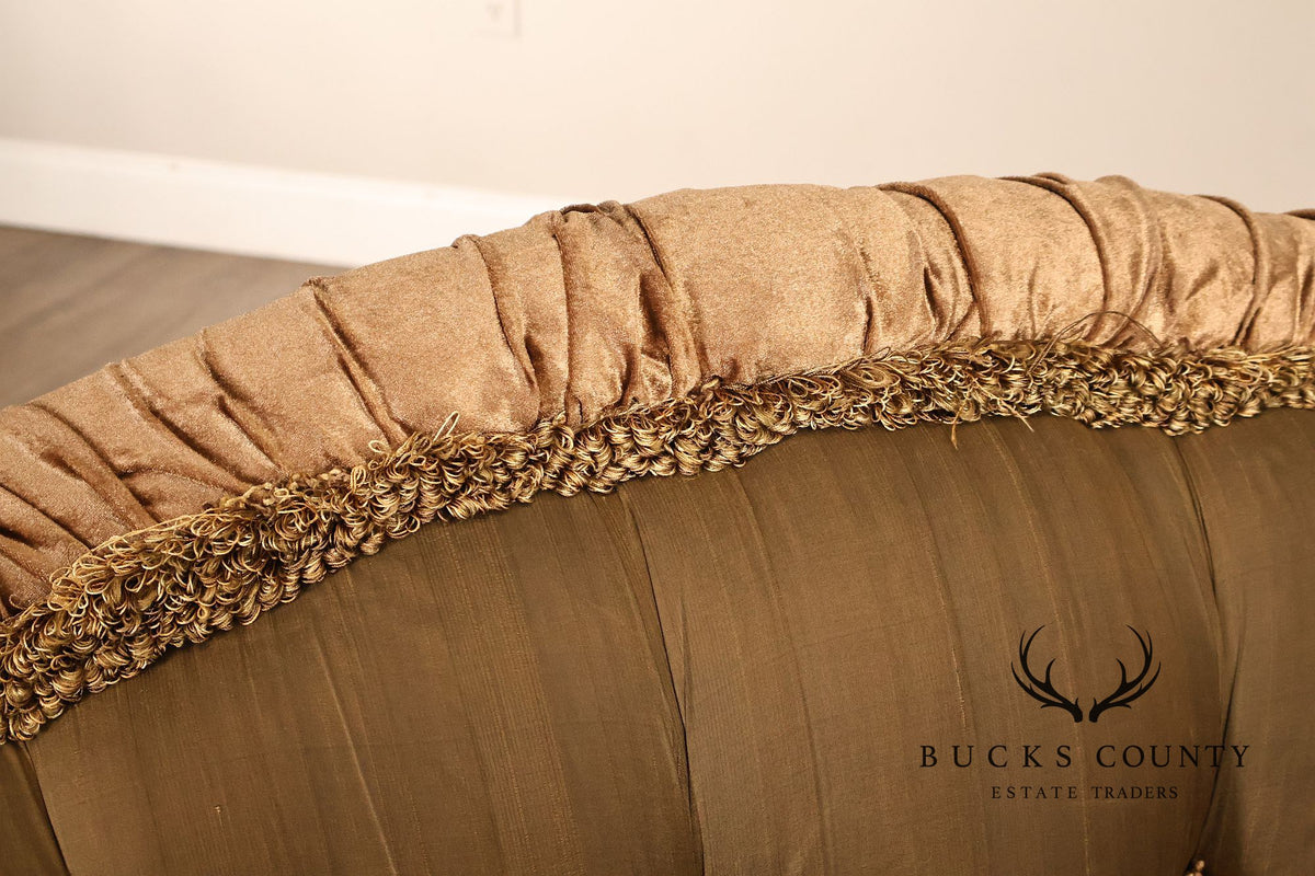 Tufted Rococo Camelback Sofa With Carved Gilt Trim