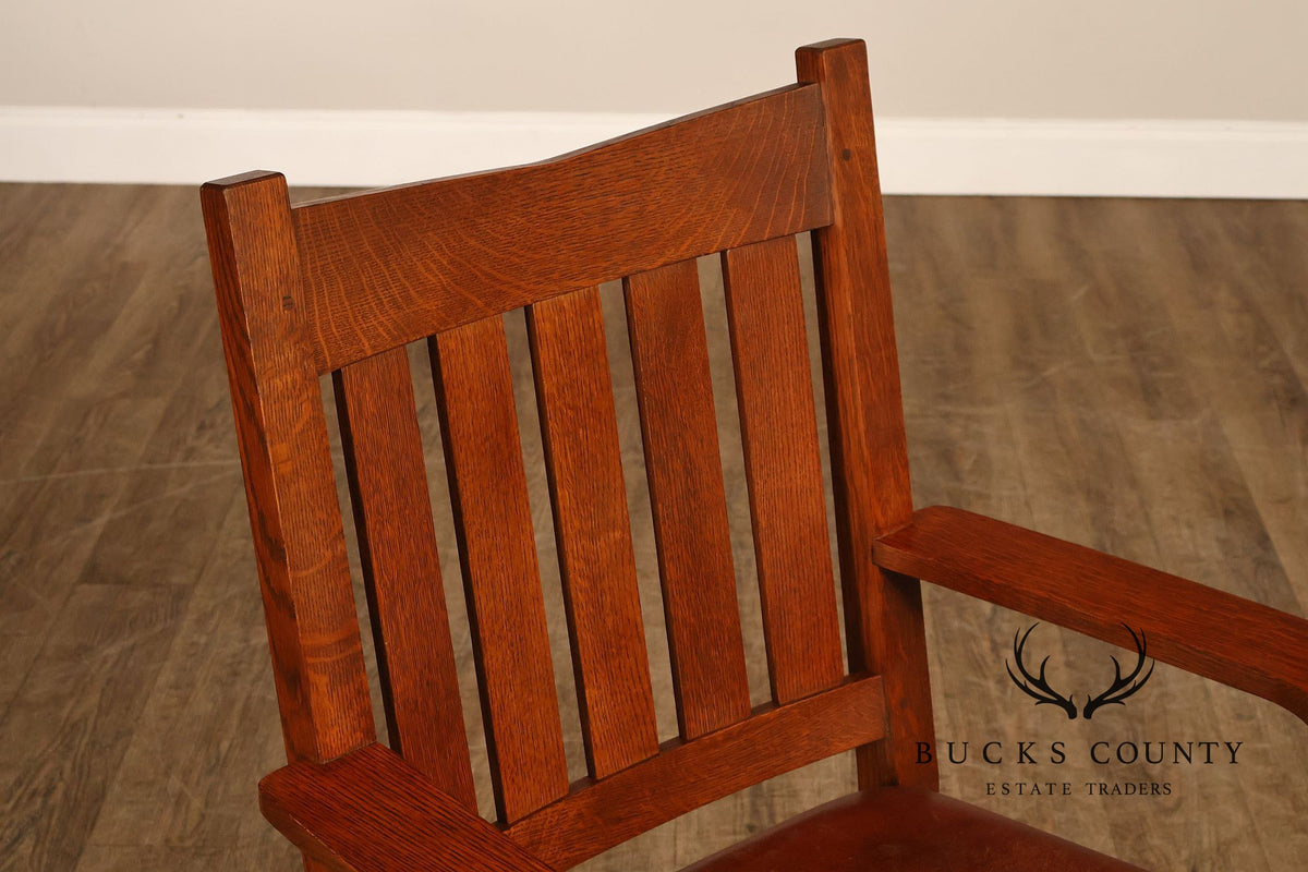 Stickley Mission Collection Set of Six Oak and Leather Dining Chairs
