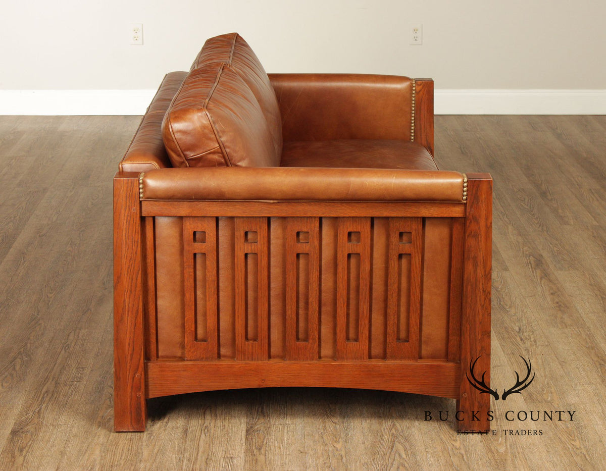 Stickley Highlands Mission Oak Leather Loveseat