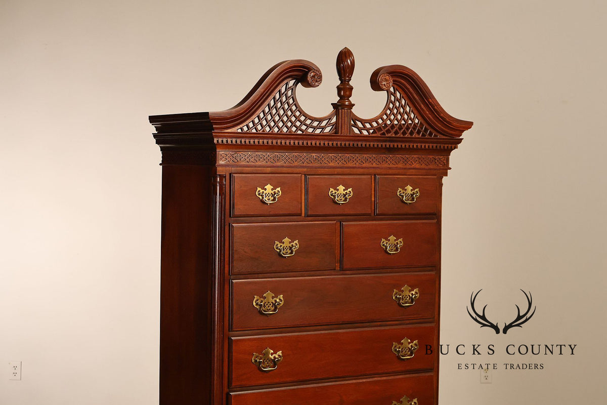 American Drew Traditional Chippendale Style Mahogany Highboy Chest on Chest Tall Dresser