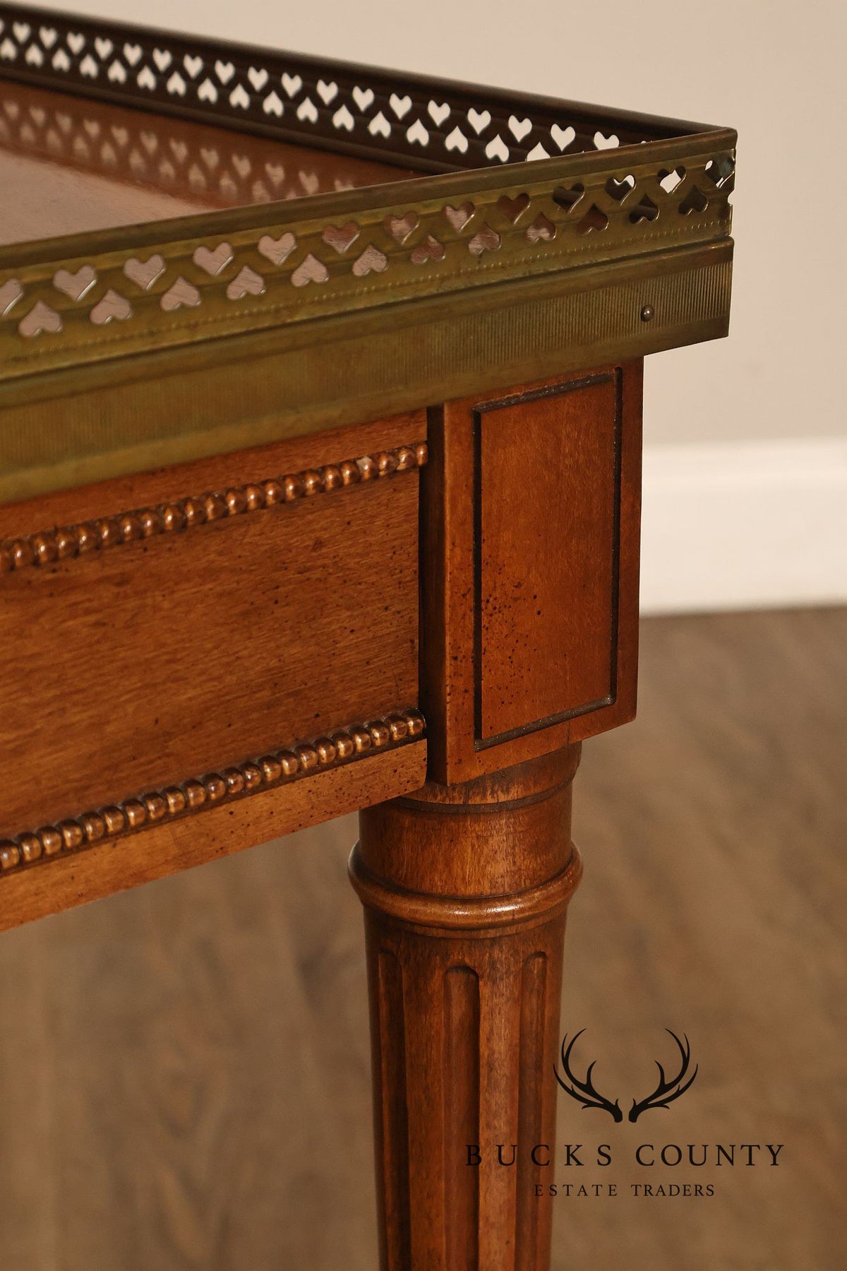 Title: Baker Furniture Louis XVI Style Mahogany Brass Gallery Side Table