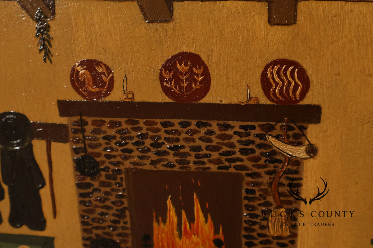 Nadine Hake Buck Folk Art Painting, Home Scene