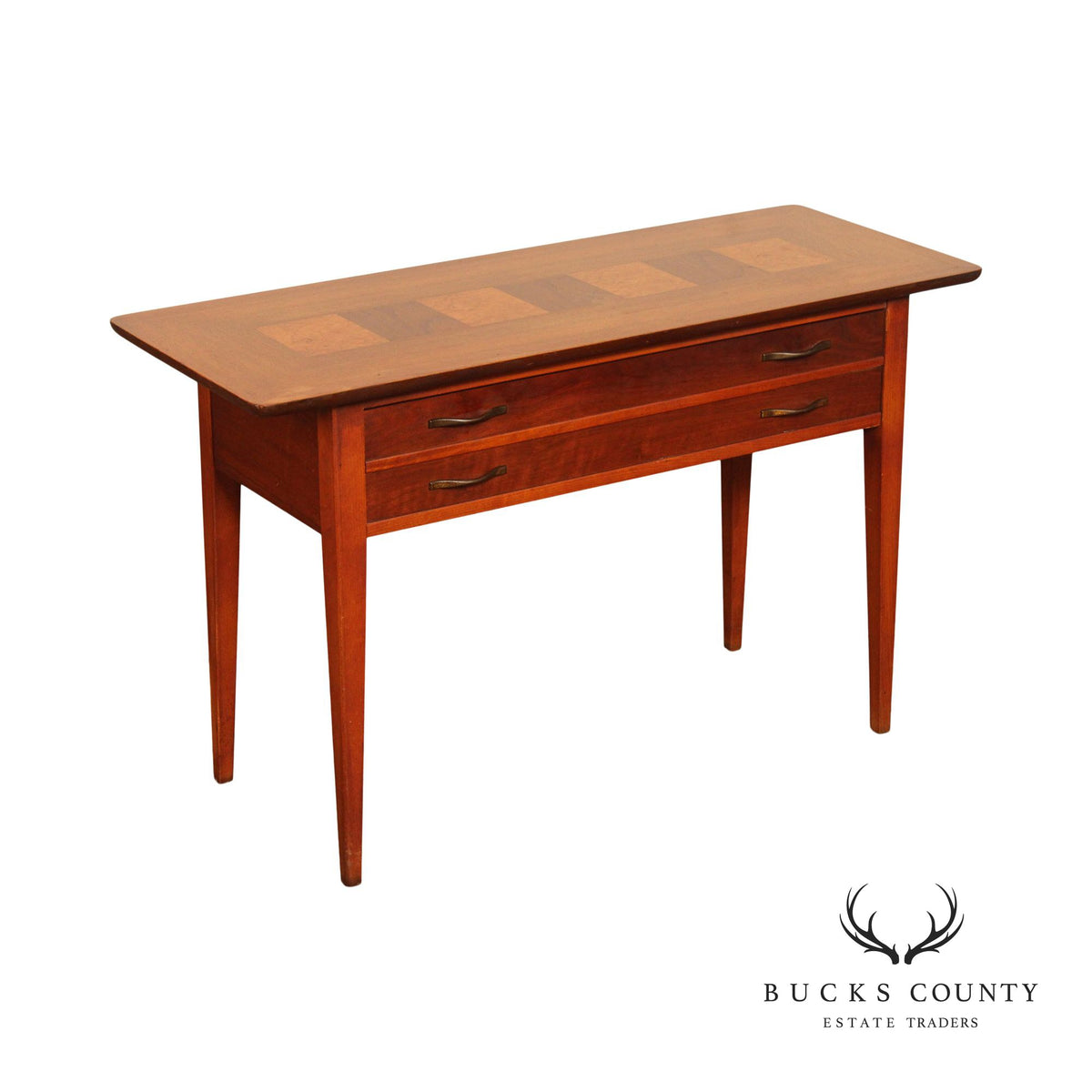 Lane Mid Century Modern Walnut And Burl Wood Console Table