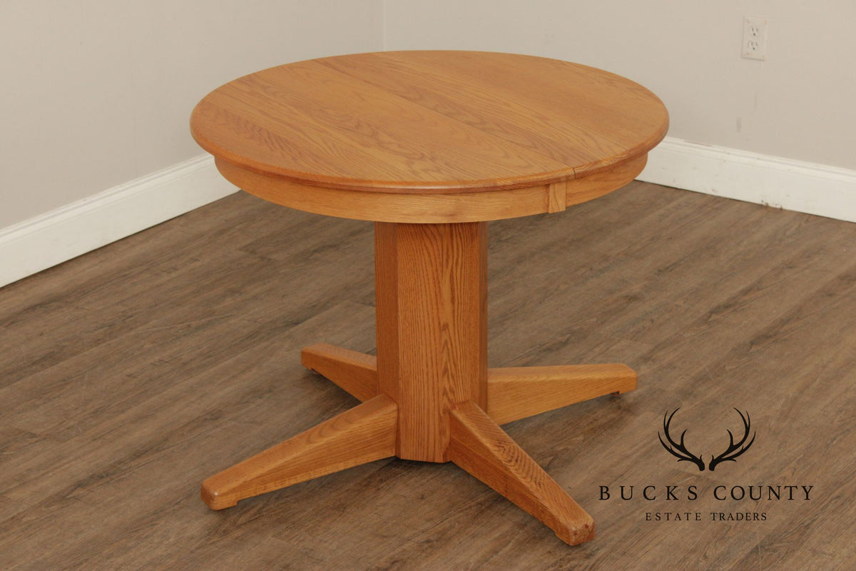 Solid Oak Round Expandable Pedestal Dining Table