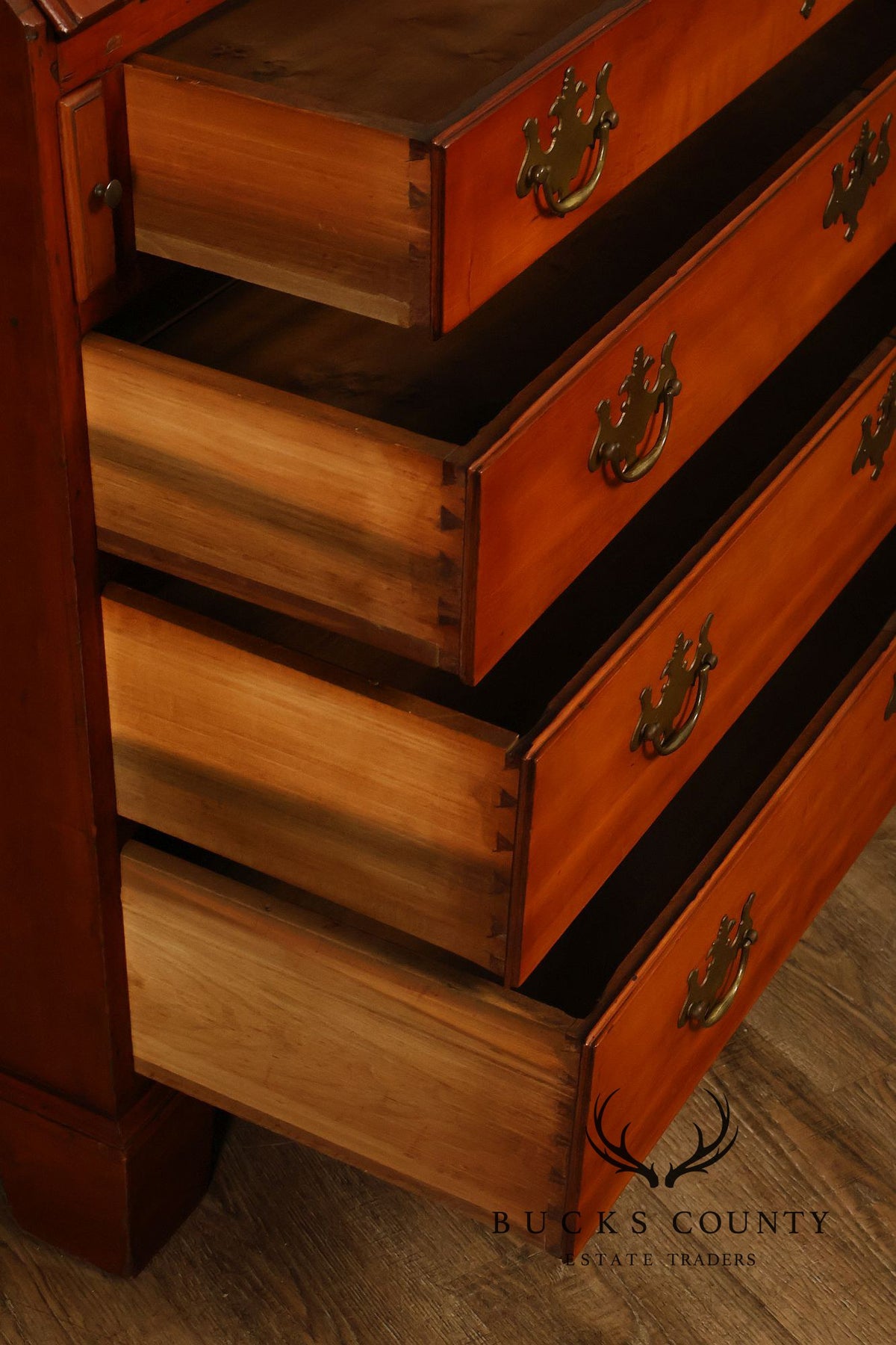 Antique Traditional Cherry Slant-Front Secretary Desk With Secret Compartments