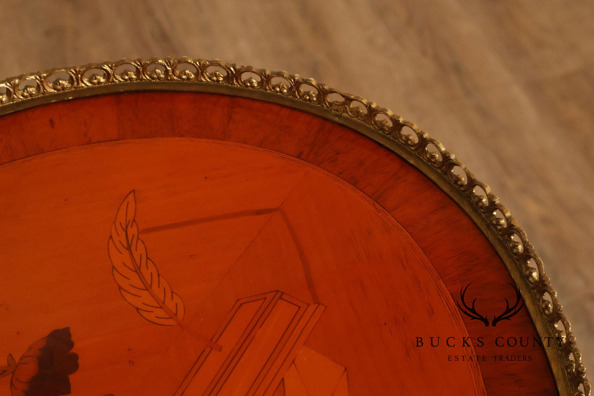 French Louis XVI Style Inlaid Oval Accent Table With Ormolu Mounts