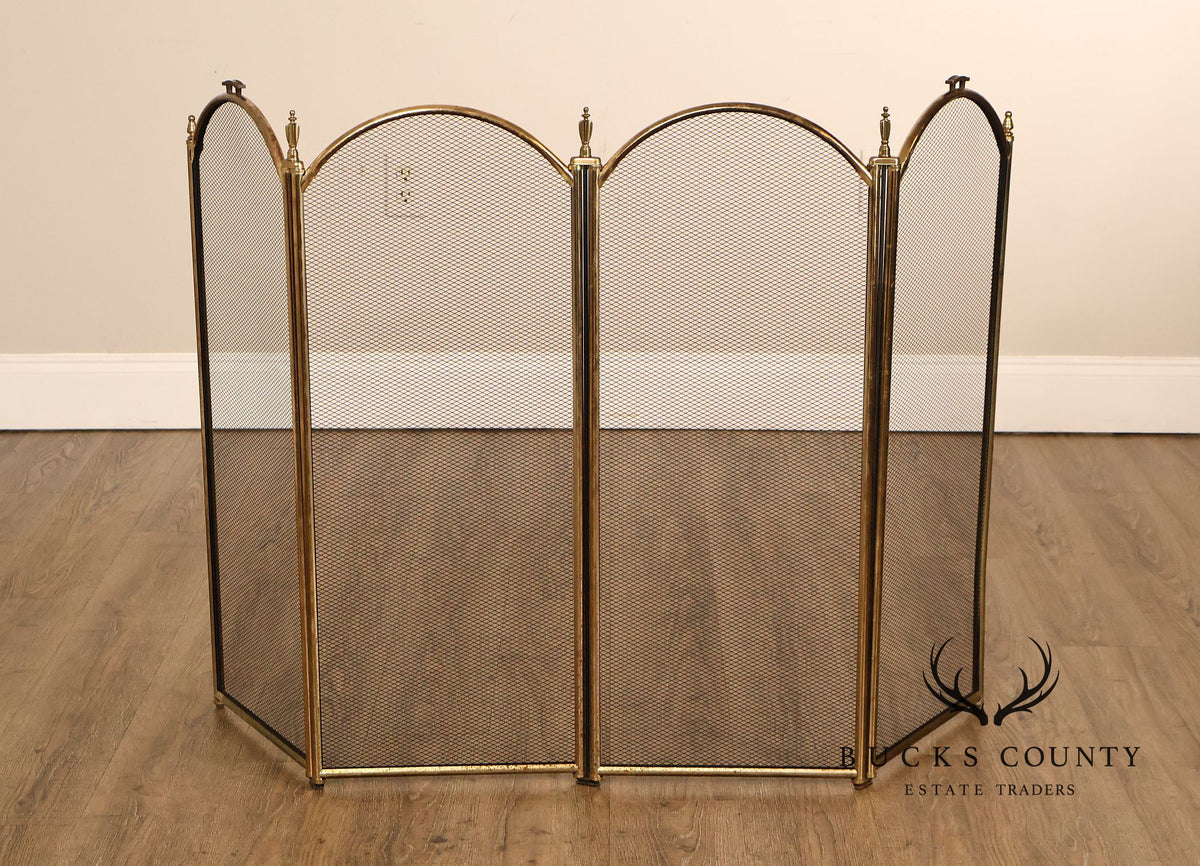 Vintage Brass Three-Panel Fireplace Screen