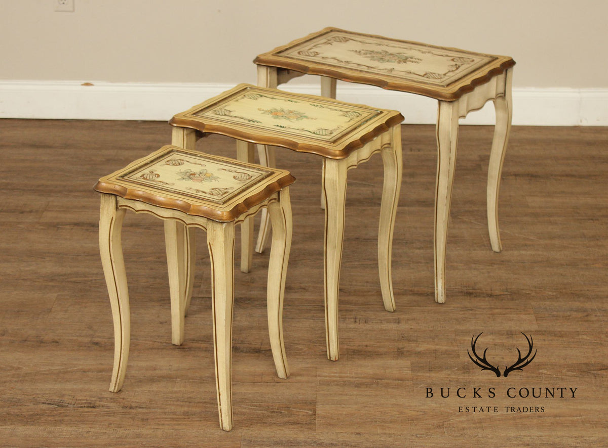 French Provincial Style Set of Three Painted Nesting tables