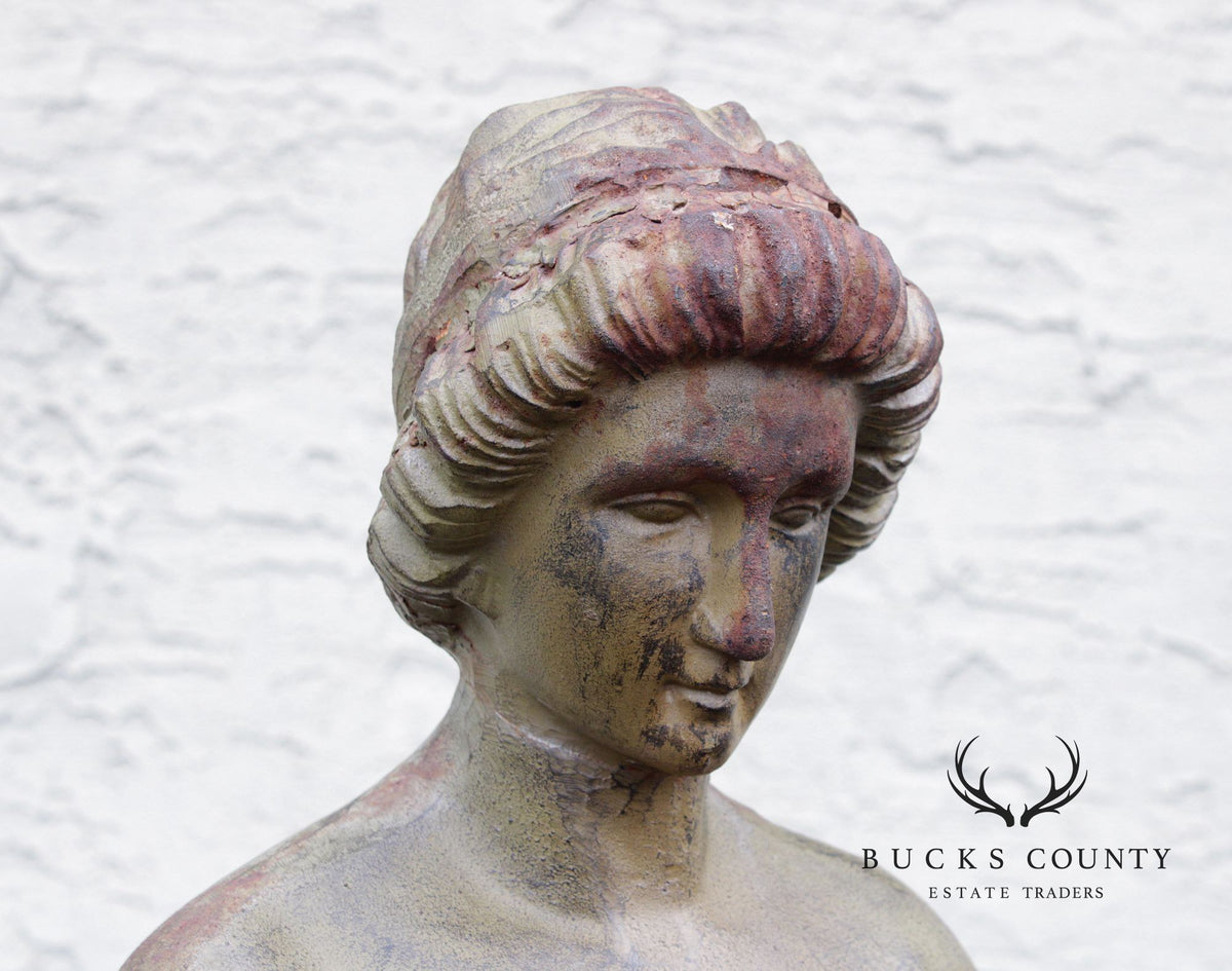 Vintage Cast Iron Garden Statue of a Lady