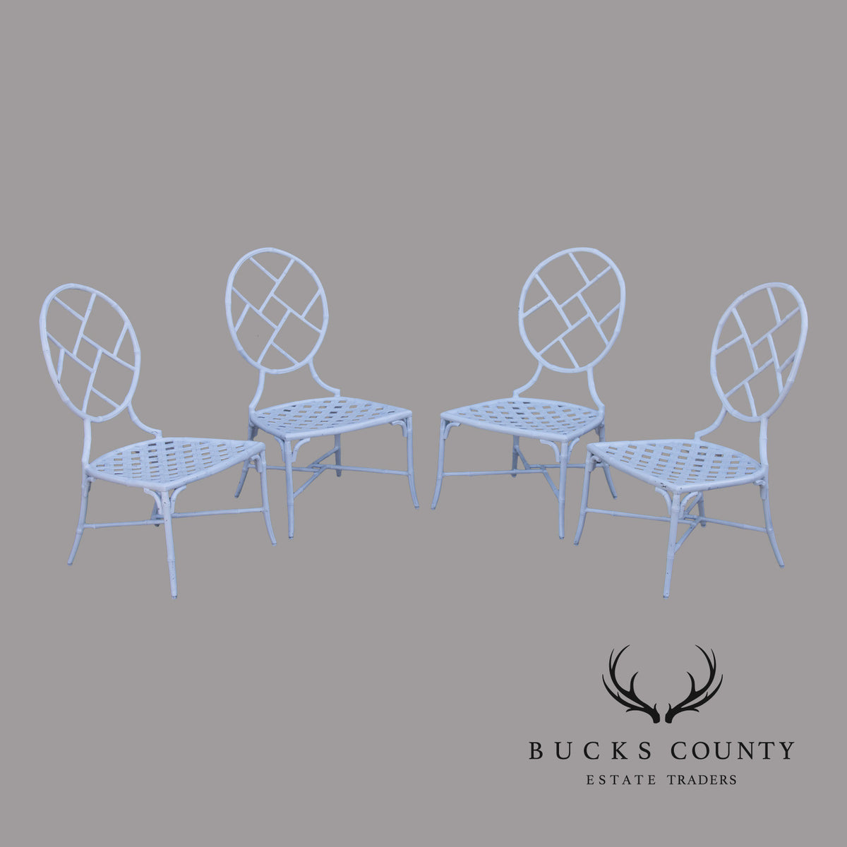 Faux Bamboo Vintage Set Of Four Cast Aluminum Patio Garden Dining Chairs