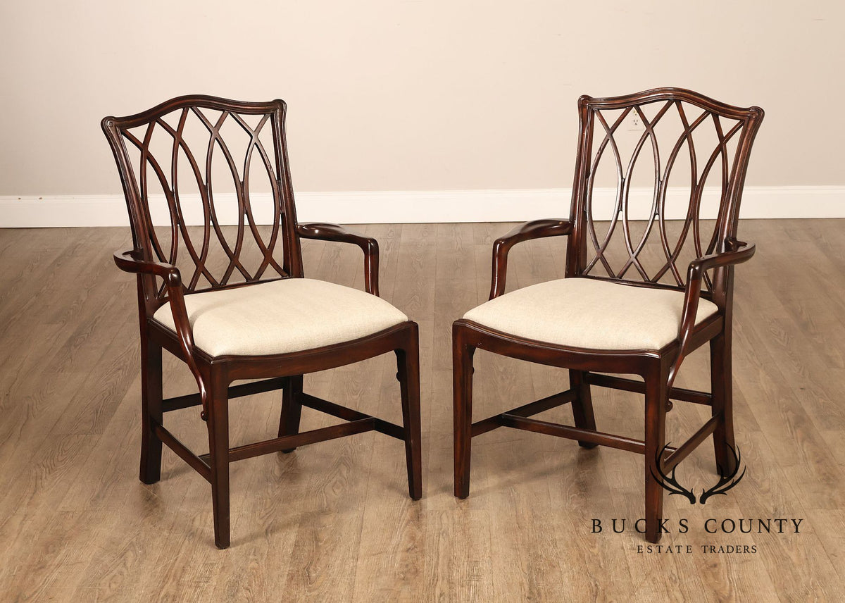 Theodore Alexander Pair Of Trellis Mahogany Dining Armchairs