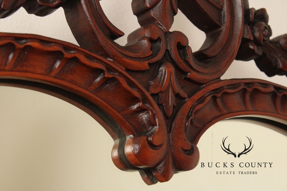 1940's Vintage French Style Carved Mahogany Wall Mirror