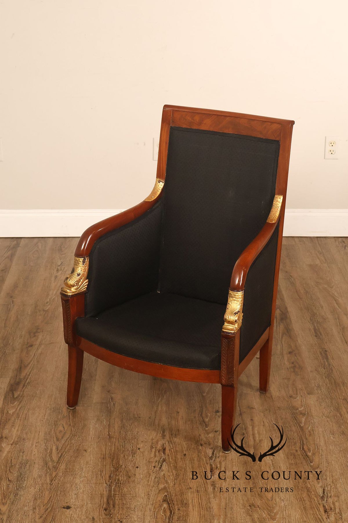 French Empire Style Partial Gilt Mahogany Armchair