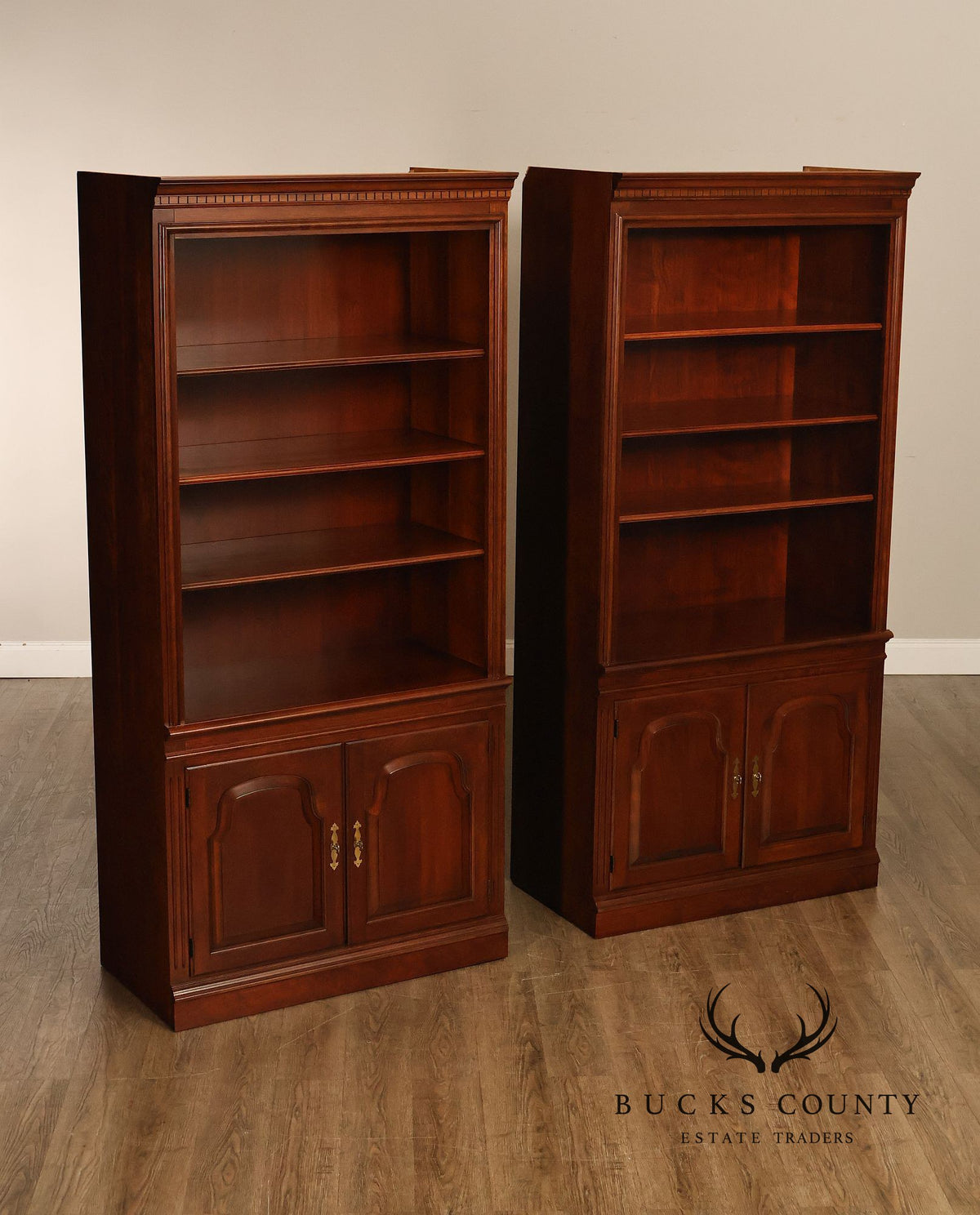 Georgian Pair Of Cherry Bookcases With Lower Cabinets