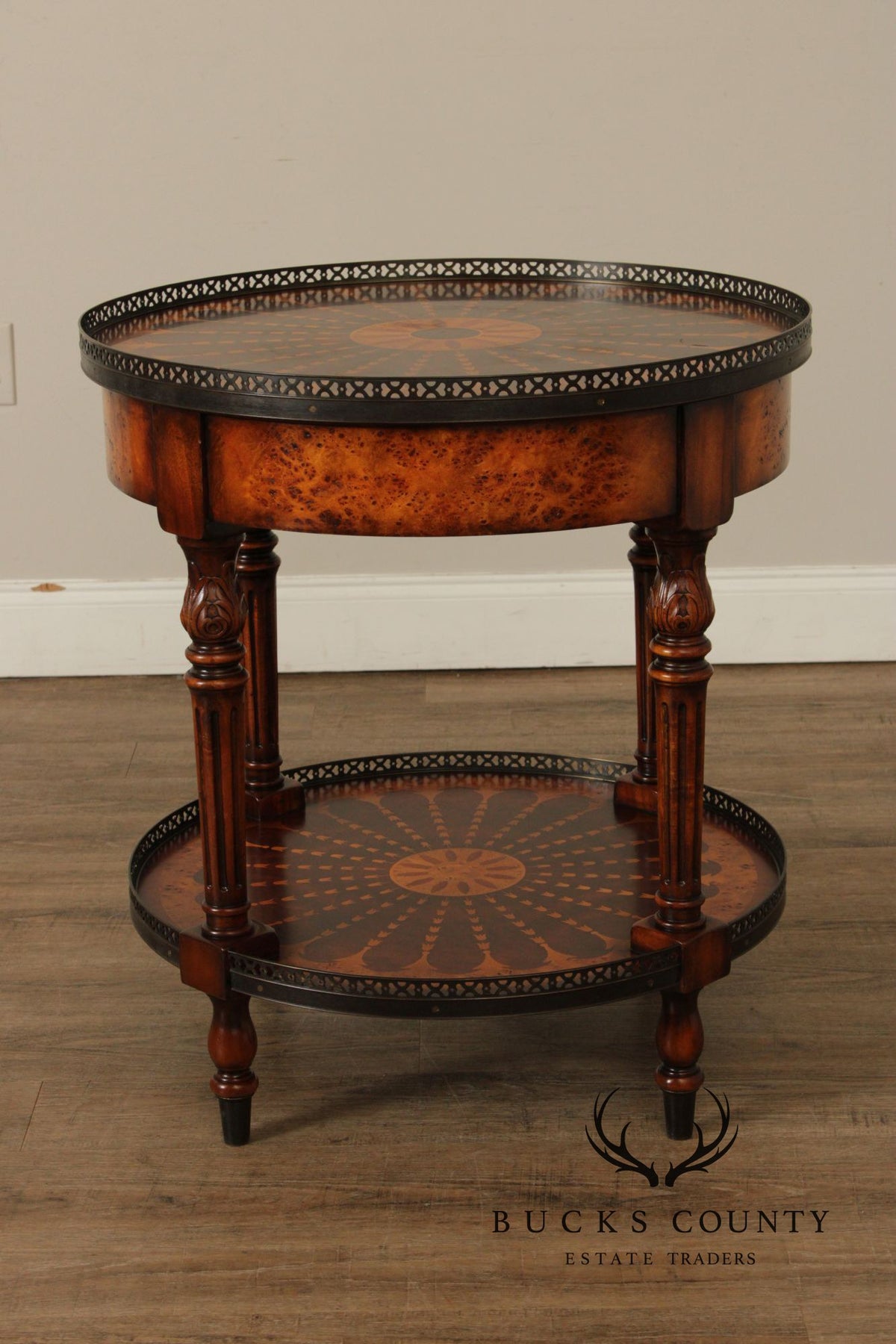 Theodore Alexander Round Two-Tier Inlaid Occasional Table