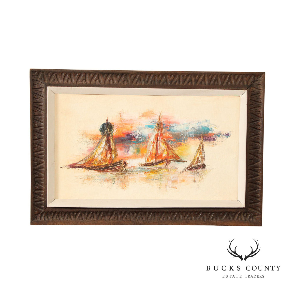 René Jérôme Abstract Sailboat Oil Painting