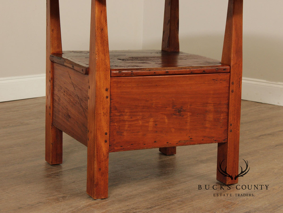 Antique Softwood Round Tilt Top Bench Dining Table
