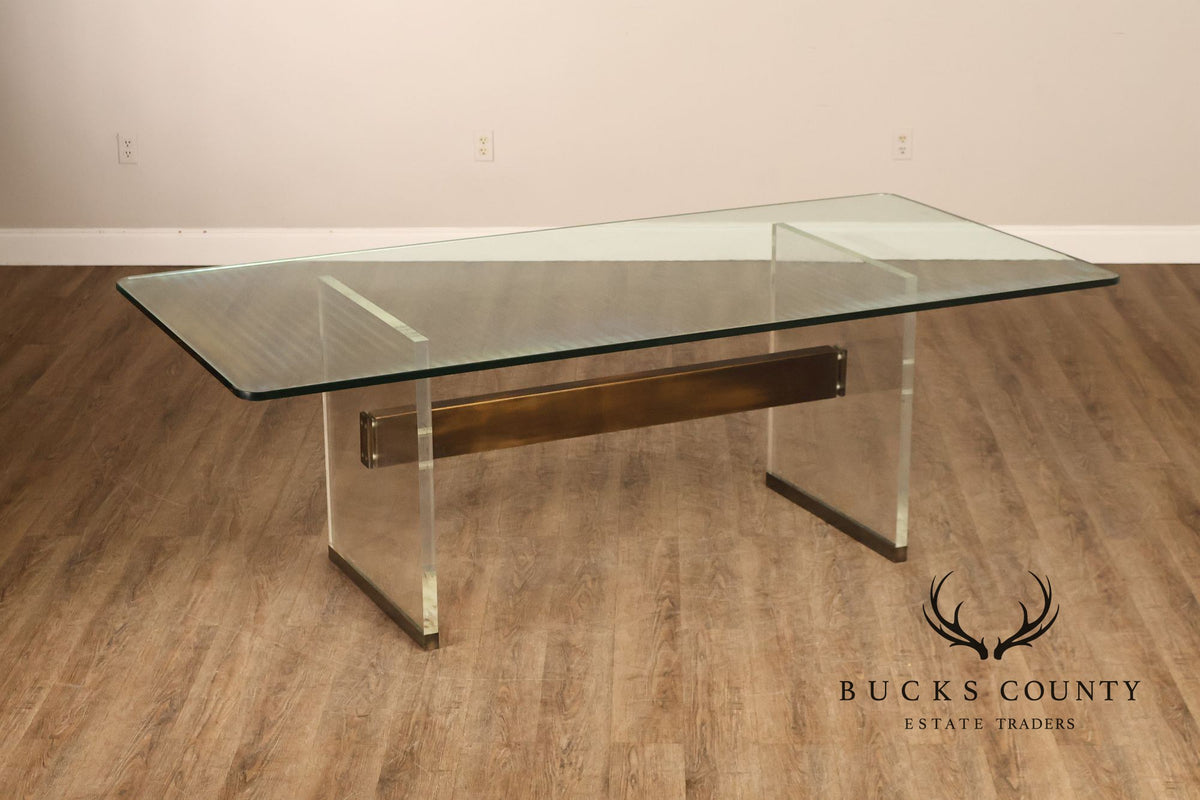 Postmodern Glass Top Lucite Trestle Dining Table