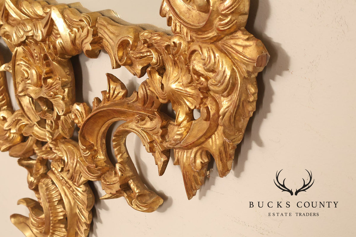 Italian Giltwood Rococo Style Wall Mirror with Floral Carved Frame