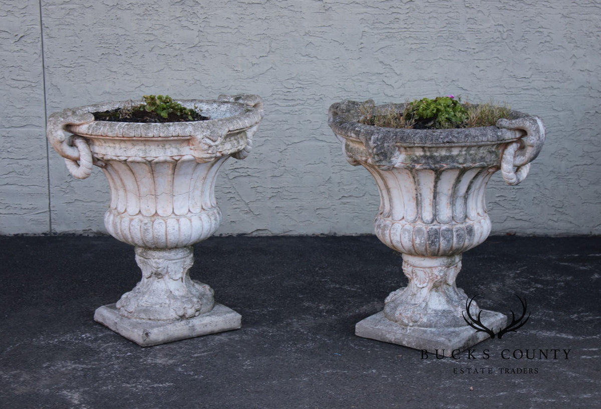 Classical Style Pair of Cast Stone Garden Urns