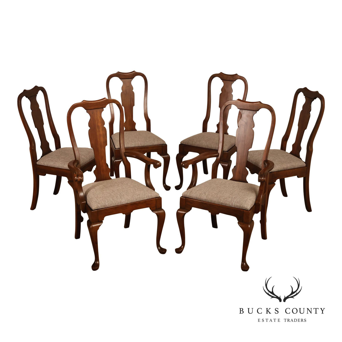Queen Anne Style Set Of Six Cherry Dining Chairs