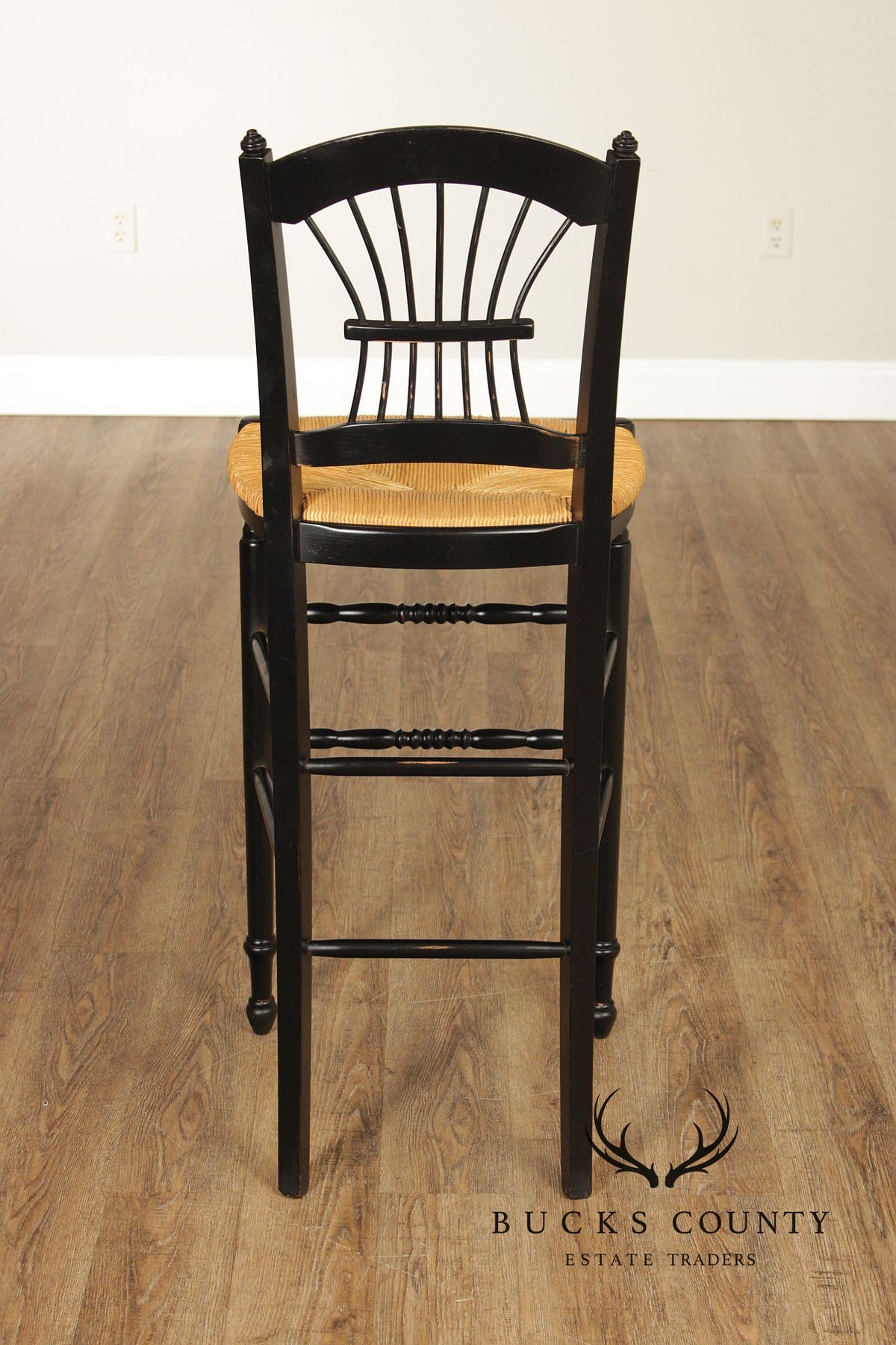 Lillian August Farmhouse Style Pair of Ebonized Counter Stools