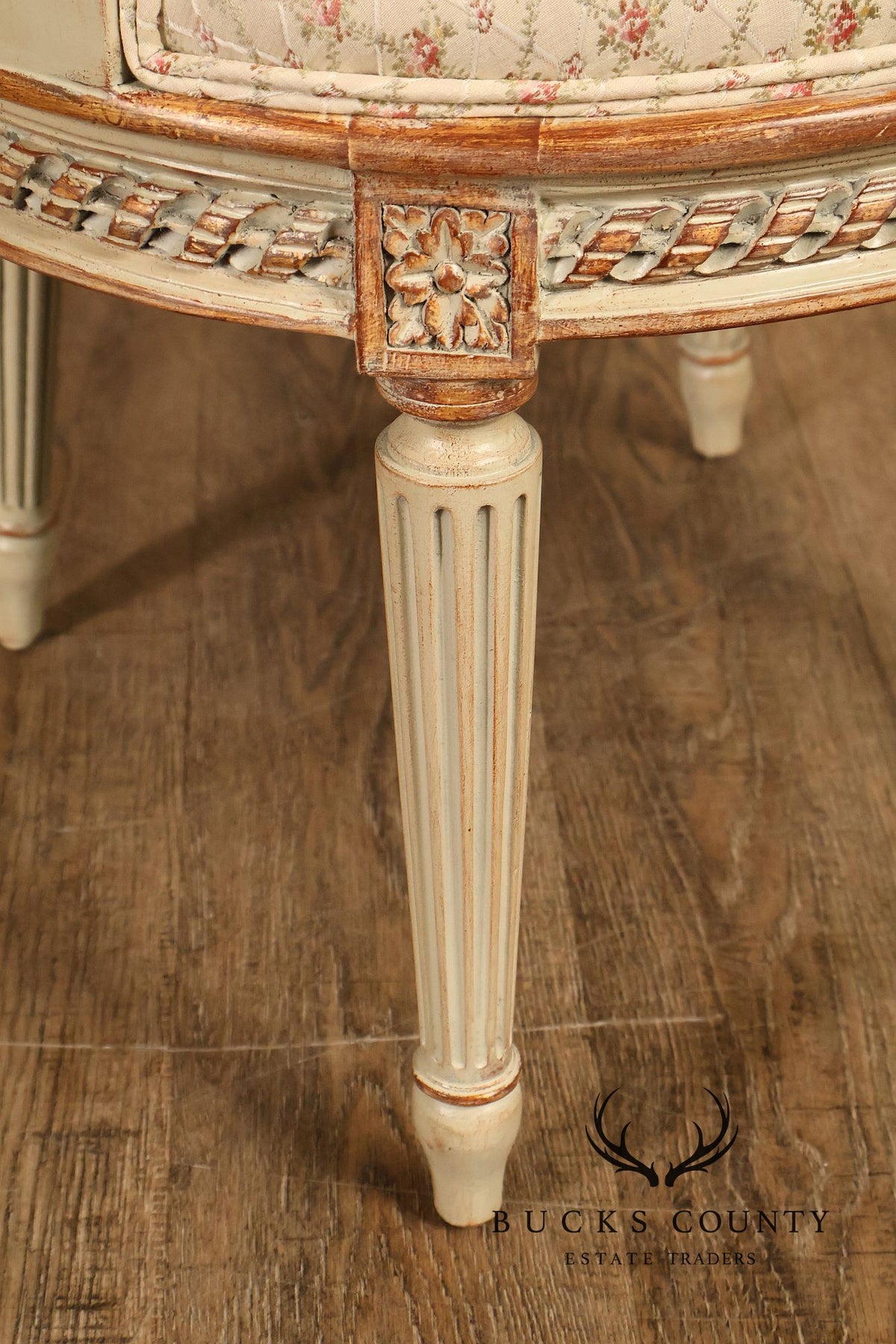 French Louis XVI Style Pair of Cream Painted Armchairs