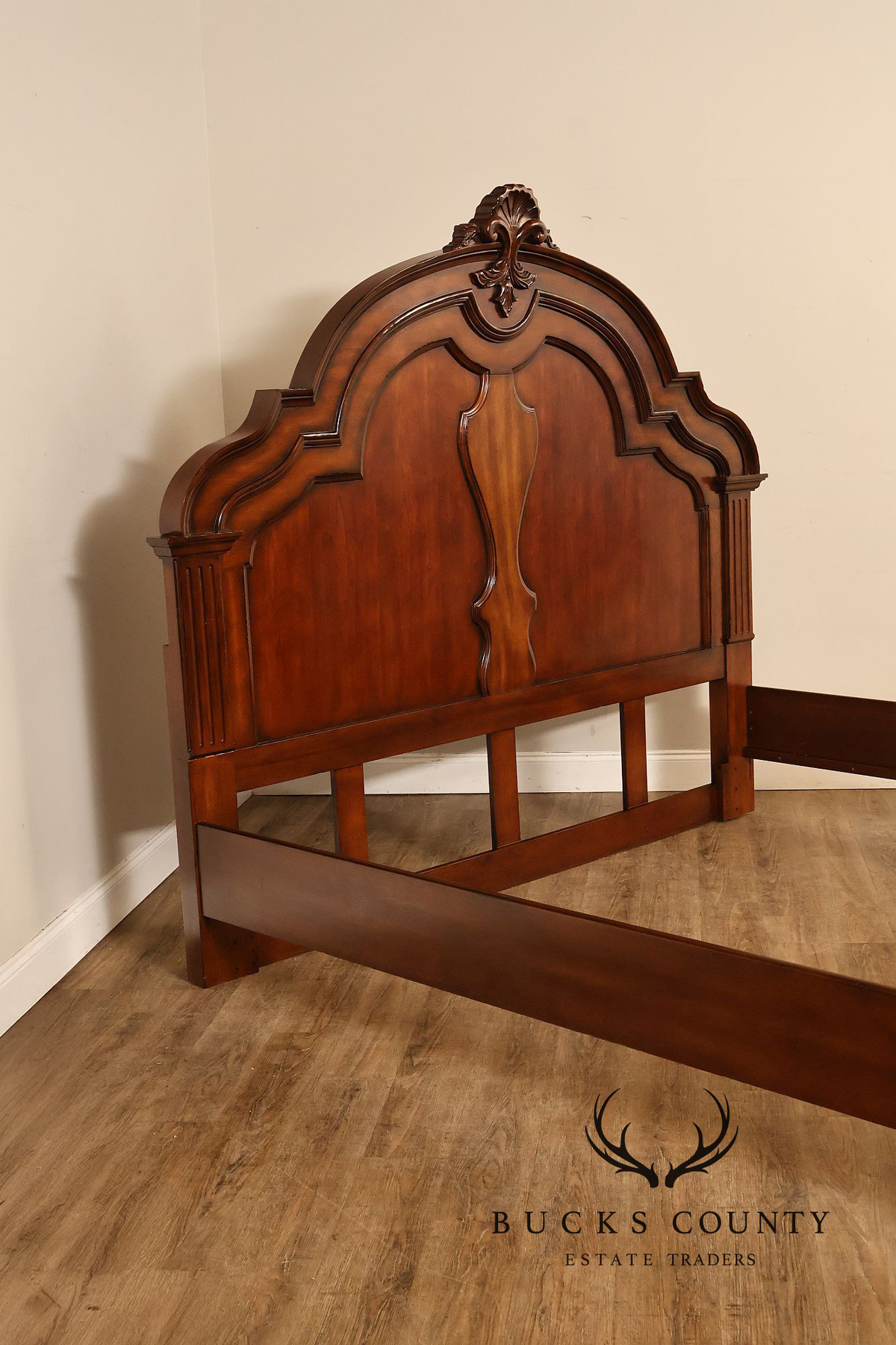 Baroque Style King Size Mahogany High Back Carved Bed Frame