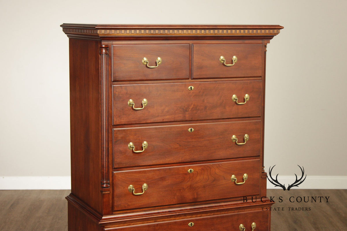 Statton Chippendale Style Cherry Tall Chest On Chest