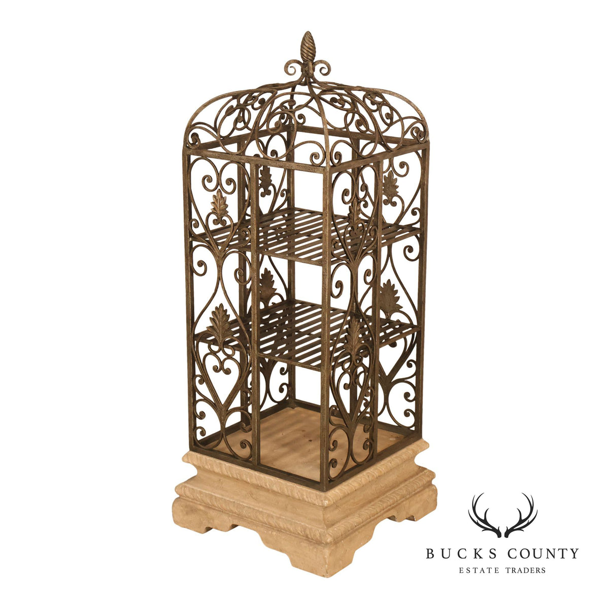 French Baroque Style Wrought Iron Scrollwork Birdcage Etagere Display Shelf