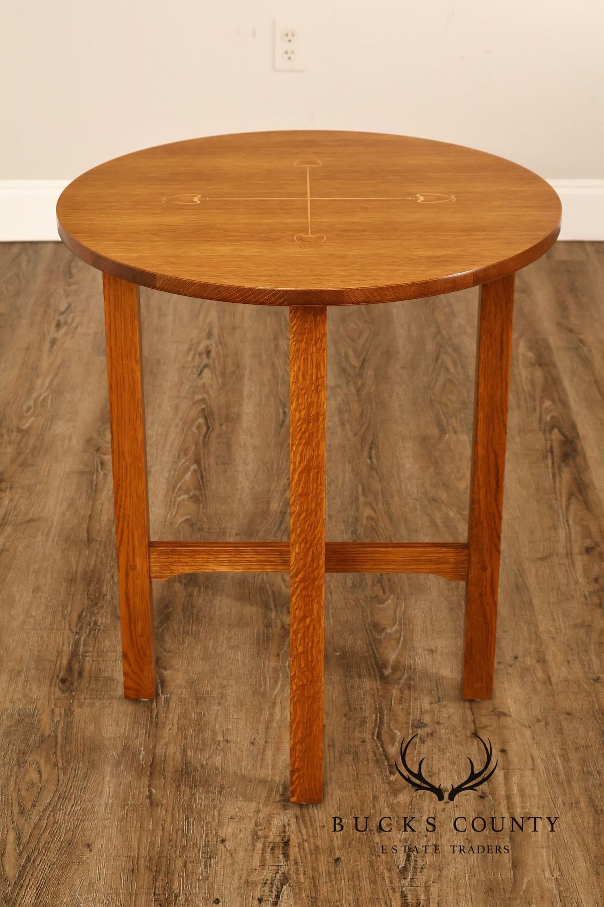 Stickley Mission Ellis Inlaid Round Oak Side Table