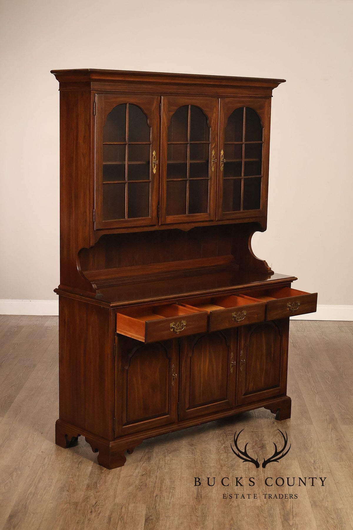 Ethan Allen Georgian Court Style Cherry Step Back Hutch China Cabinet