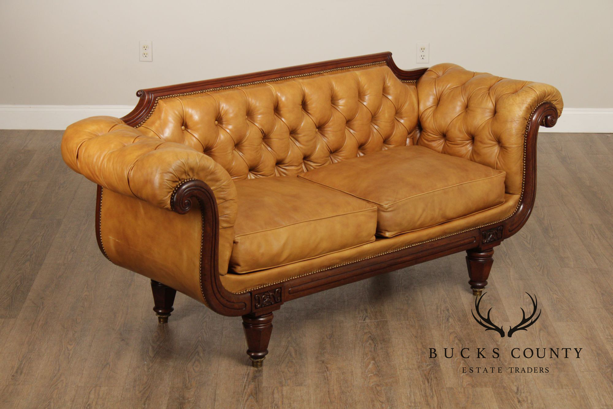 Antique English Regency Mahogany and Tufted Leather Sofa