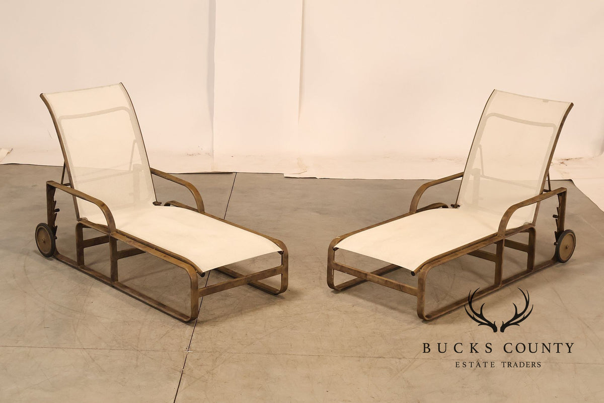 Brown Jordan Quantum Pair Of Contemporary Aluminum Sling Adjustable Chaise Lounge Chairs