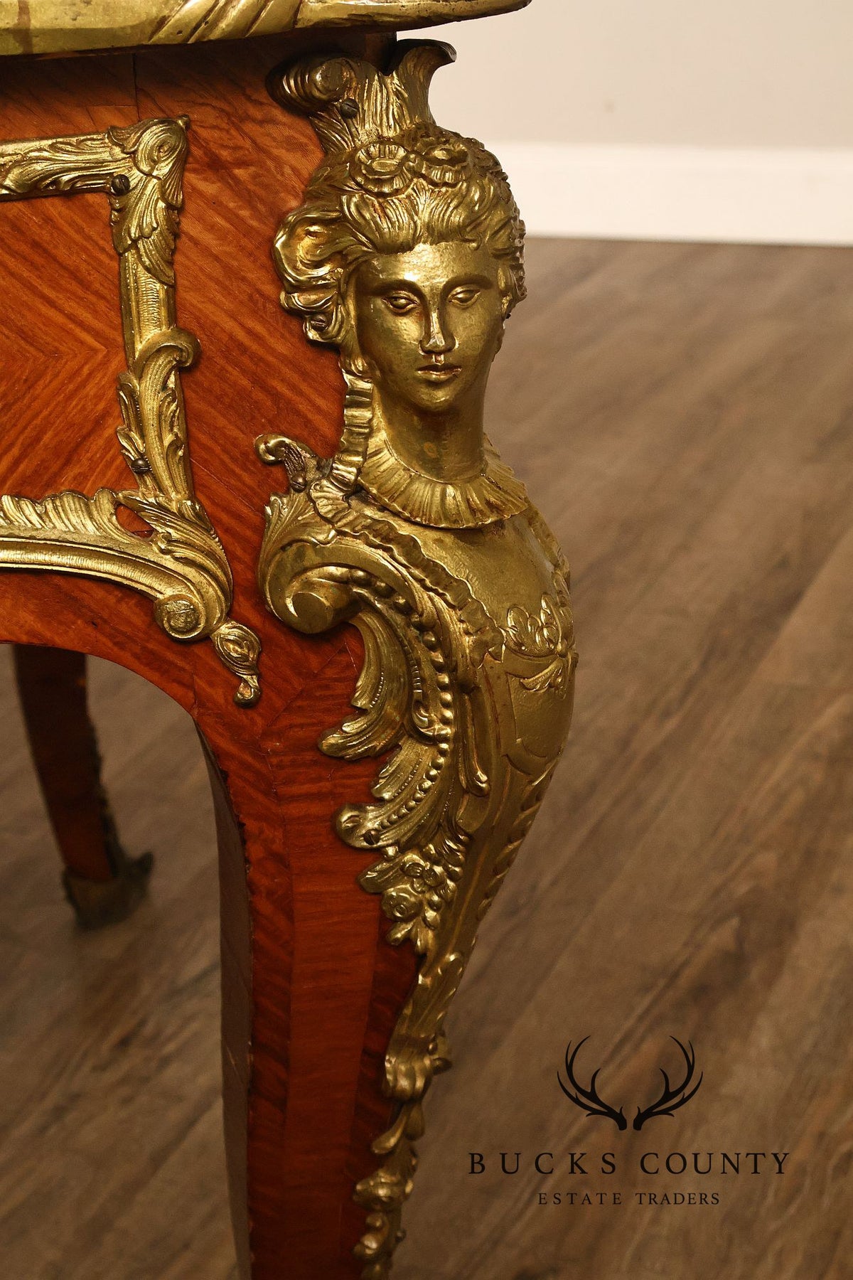 French Napoleon III Style Leather Top Executive Desk