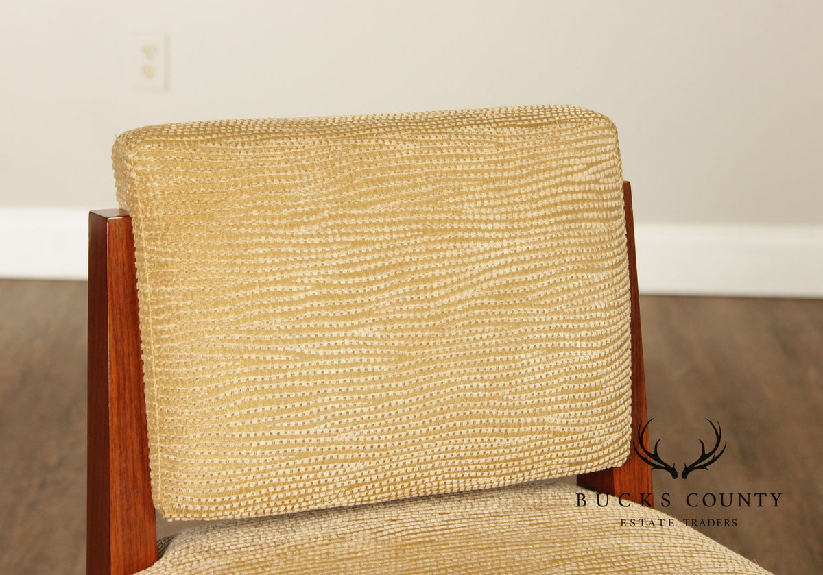 Mid Century Modern Style Set of Four Walnut Upholstered Counter Stools