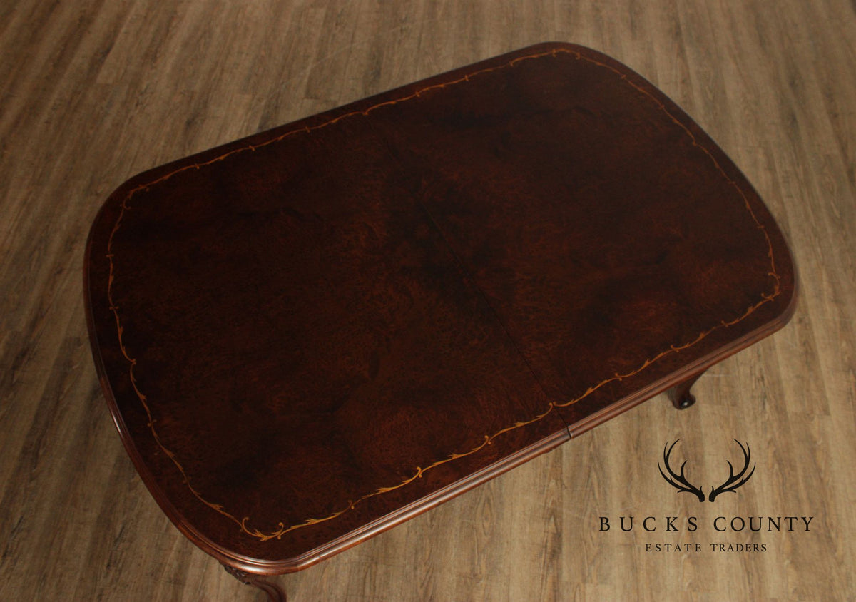 Louis XV Style Inlaid Burl Walnut Extendable Dining Table