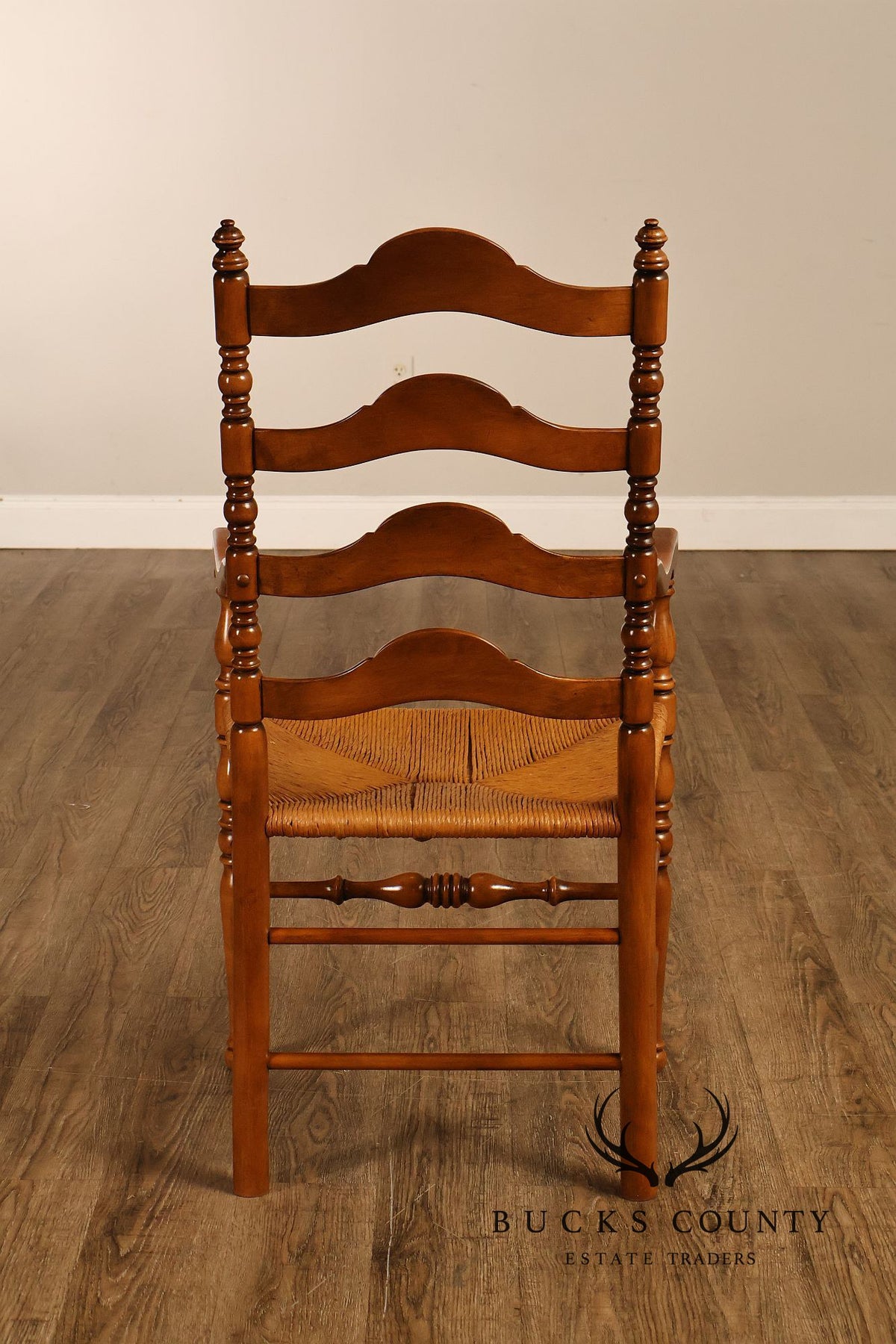 Vintage Set Of 12 Maple Rush Seat Ladderback Dining Chairs