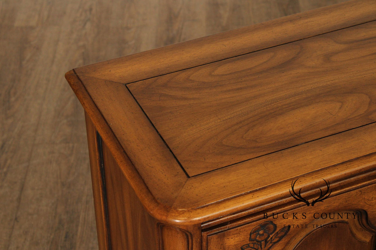 French Provincial Style Vintage Narrow Walnut Console Cabinet