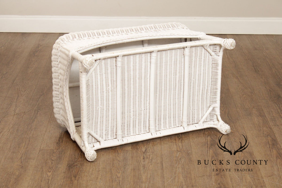 White Wicker Glass Top Coffee Table