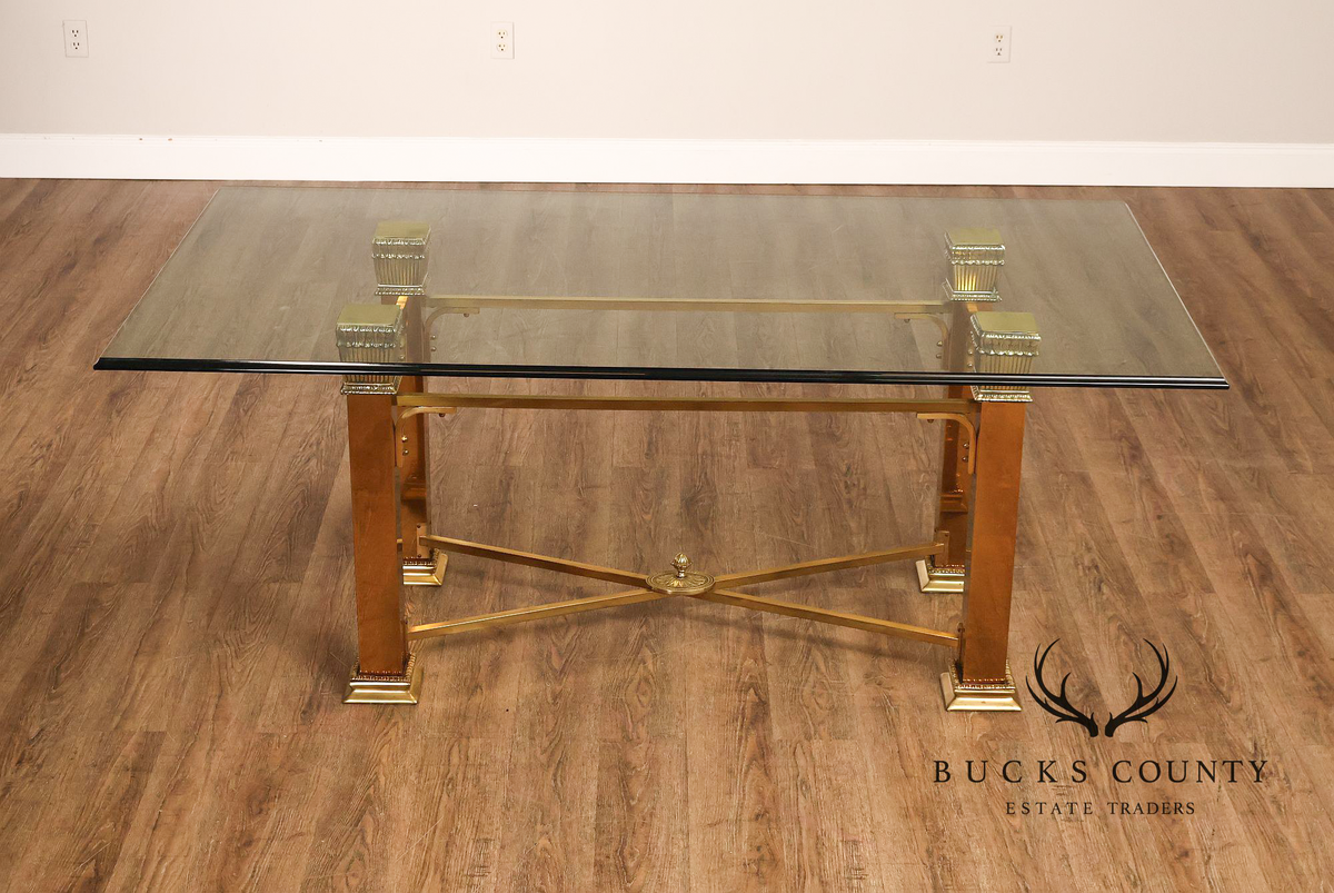 Hollywood Regency Brass & Glass Dining Table