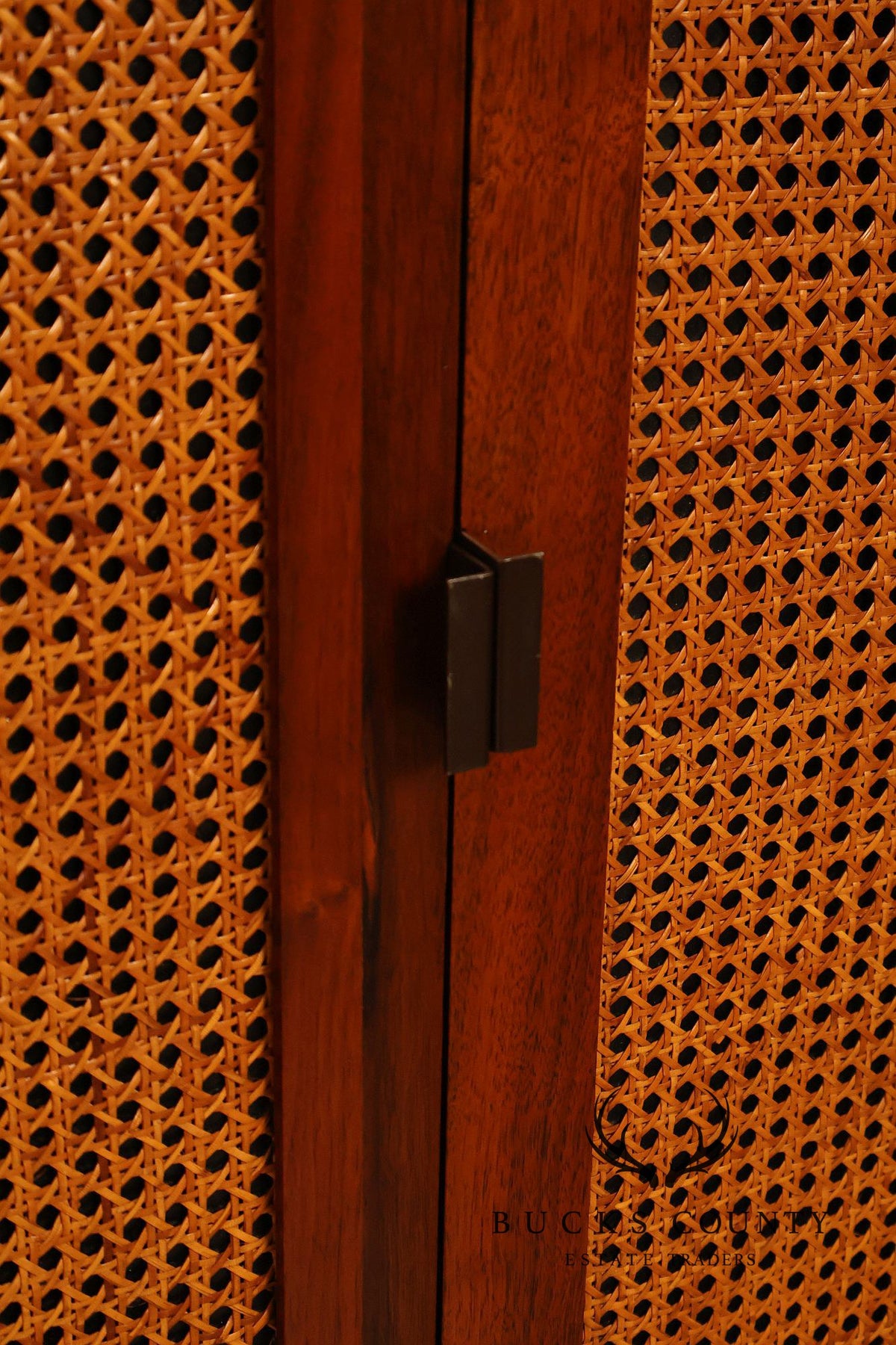 Mid-Century Modern Walnut Cane-Front Storage Cabinet