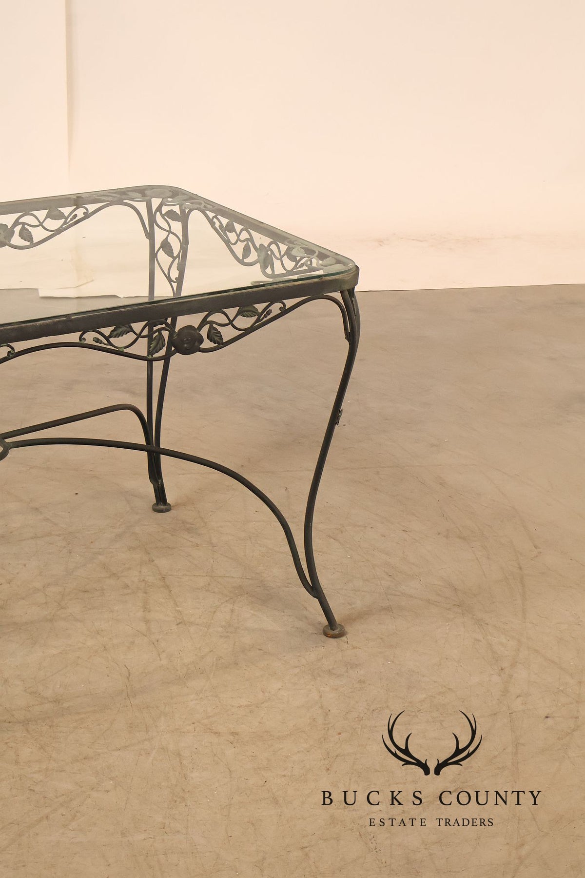 Vintage Glass Top Wrought Iron Patio Table