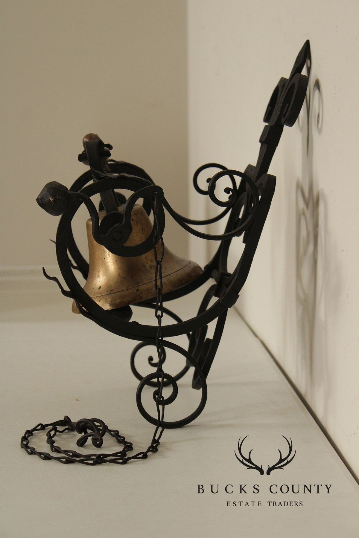 Antique Wrought Iron and Brass Wall-Mounted Bell