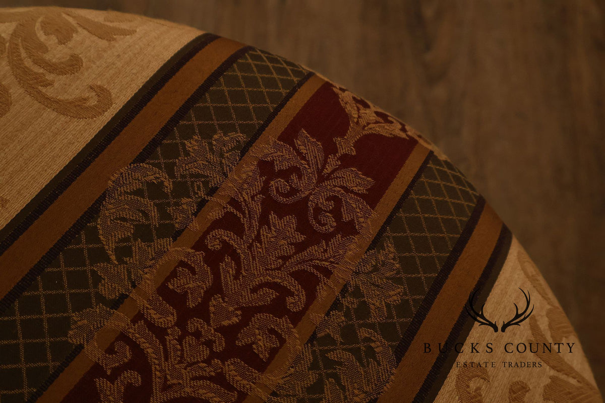Pair Of Traditional Upholstered Skirted Round Ottomans